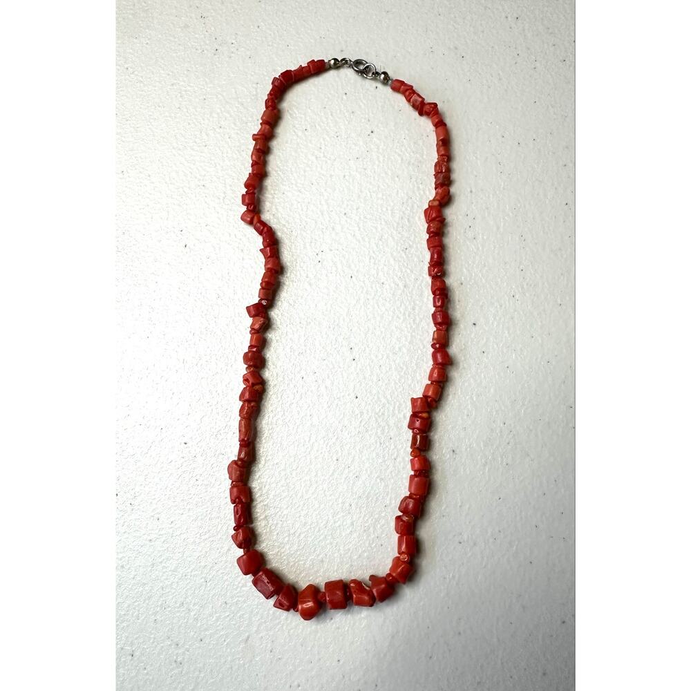 Vintage Natural Red Coral Bead Necklace Sterling Silver 925 Clasp